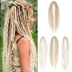 PRICES MAY VARY. Versatile Set: This set includes 15 pieces of double-ended, 3-in-1 dreadlock extensions in an ombre blonde mixed color. Note: 1 SE = 1 End ; 1 DE = 2 Ends. SE - has one end, with a loop at the top, through this loop the dreads are attached to your hair. DE - has two ends, is a long dreads folded in half. Unique Style: The extensions feature a combination of curly dreads and box braids, allowing for a unique and trendy hairstyle. Easy Installation: These dreadlock extensions are Rainbow Hair Extensions, Long Dreads, Dread Extensions, Synthetic Dreadlocks, Dreadlock Extensions, Braids With Extensions, Wig Accessories, Blonde Ombre, Rainbow Hair