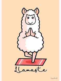 a cartoon sheep is doing yoga with its legs crossed and arms folded in the air