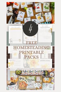 four free homesteading printable packs with the title overlay that reads 4 free homestaping printable packs