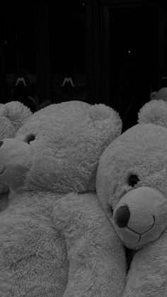 two large teddy bears sitting next to each other