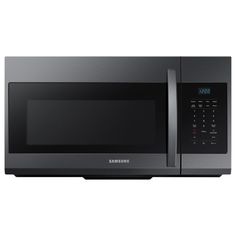 a stainless steel microwave oven with the door open