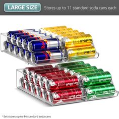 several batteries are stacked on top of each other in different colors and sizes, along with the text large size