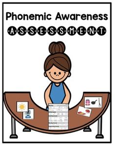 a poster with the words phonicic awareness and an image of a woman sitting at a desk