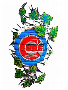 the cubs logo is surrounded by leaves and vines