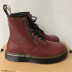 - Dr. Martens - Men's Size 7, Women's Size 8 -Cherry Red -Brand New Condition -Leather Classic Red High-top Boots, Red Leather Lace-up Boots With Round Toe, Red Ankle-high Lace-up Boots For Winter, Red Ankle Combat Boots For Fall, Casual Red Plain Toe Boots, Classic Red Winter Boots, Burgundy Lace-up Boots For Fall, Burgundy Lace-up Boots With Round Toe For Fall, Classic Boots With Red Sole And Round Toe