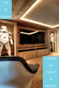 a living room filled with furniture and star wars decorations