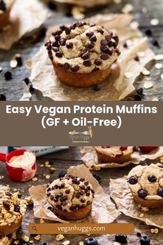 vegan protein muffins with chocolate chips on top