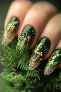 Witchy Nails, Fall Nail Art Designs, Green Nail Designs, Green Nail, Fall Nail Art, Autumn Nails, Nail Designs Spring, Fall Nail Designs, Nail Art Inspiration