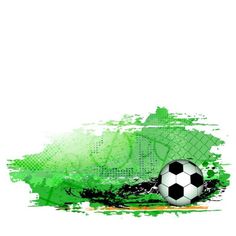 a soccer ball with green paint splatters on the ground and an abstract background