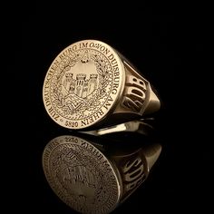 Gold Family Crest Signet Ring, Family Rings, Gold Signet Ring, Coat of Arms Ring, Family Crest Rings, Mens Gold Signet Rings, Crest Ring  This product is GUARANTEED for life. - College graduation rings for men and women delicately engraved with your school logo or any other initials or image you want. - The ring has solid back. Deep and detailed engraving very delicately handcrafted unisex - looks super cool on both women & men - The ring is 925 Silver - Please contact me for your 14 carat and 1 Graduation Rings College, Mens Gold Signet Rings, Family Crest Rings, Unisex Looks, Graduation Rings, Rings Mens, Family Rings, Signet Rings, Jewelry Workshop