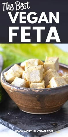 the best vegan feta in a bowl with lettuce on the side