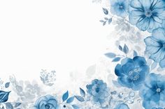 blue flowers and leaves on a white background