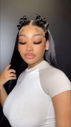 Cute 2 Buns Hairstyle, Wig Bun Hairstyles, Frontal Hairstyles, Dope Hairstyles, Hair Ponytail Styles, Hair Laid, Ponytail Styles