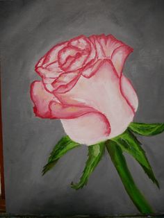 a painting of a pink rose on a gray background