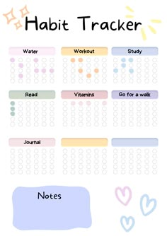 a printable habit tracker with the words habit tracker written in different colors and shapes