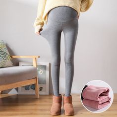 Winter Maternity Leggings - Thick Adjustable Waist Velvet Line Pregnant Women Pregnancy Clothes Pants Ropa Mujer Maternal (2Z7)(7Z2)(1U4) Winter Maternity Outfits, Maternity Tights, Clothes For Pregnant Women, Winter Maternity, Velvet Clothes, Long Leggings, Maternity Leggings, Grey Outfit, Maternity Pants