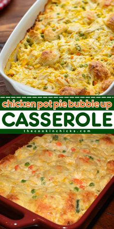 This Chicken Pot Pie Bubble Up Casserole is a yummy comfort food that you can't resist. It's so tasty and packed with flavor that will make everyone want more. This main dish, casserole recipe, is the level-up version of your classic pot pie. It's easy to prepare, and it is just so perfect for a quick weeknight dinner! Dinner With Shredded Chicken, Bubble Up Casserole, Classic Chicken Pot Pie, Recipe Ground Beef, Dinner Noodles, Yummy Casserole Recipes, Mixed Veggies, Chicken Pot Pie Casserole