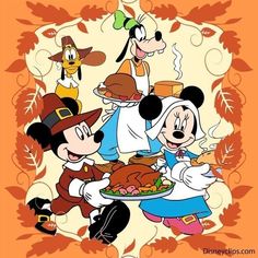 an image of mickey mouse and friends celebrating thanksgiving