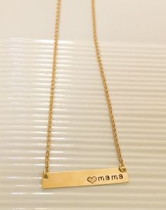 Bar necklace-hand stamped-mama jewelry-mom jewelry-brass Jewelry-mothe – JEM Jewelry Design Jem Jewelry, Mama Jewelry, Small Diamond Rings, Beautiful Diamond Earrings, Metal Stamped Jewelry, Brass Bar, Handmade Gold Jewellery, Sparkly Jewelry