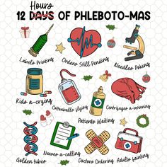 the twelve days of phleboto - mas is shown in this hand drawn illustration