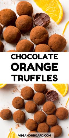 chocolate orange truffles on a plate with an orange slice