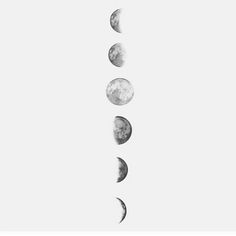 five phases of the moon are shown in black and white, with one half turned upside down