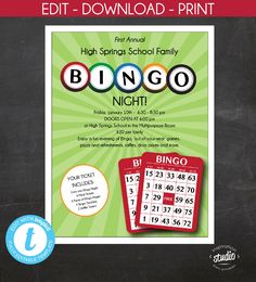 a flyer for a high school family's game night, featuring two matching numbers