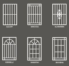 different types of windows and doors with names in white on grey background stock photo - budget conscious window styles