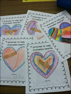 four heart shaped pictures with the words, i promise to help crumbled hearts