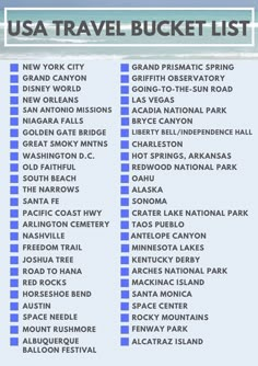 the usa travel bucket list is shown