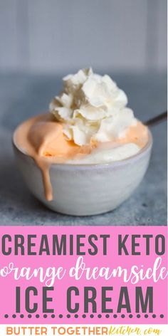 a bowl filled with ice cream on top of a table