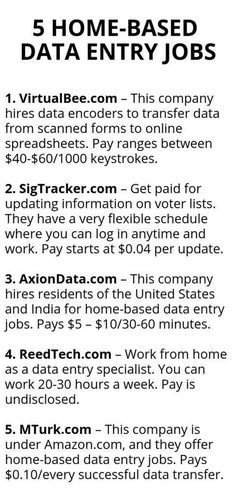 an advertisement for the 5 home - based data entry jobs program, with information about it