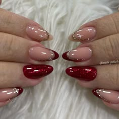 Red And Silver Nails, Hoco Nails, Red And Gold Nails, Classy Acrylic Nails, Pretty Gel Nails, Dream Nails