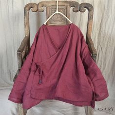 Lasaky - Womens Loose-Fit Linen Cotton Shirt with Asymmetrical Hem and Tie Closure Linen Shirts, Retro Tops, Shirts Long Sleeve, Vintage Blouse, Blouse Material, Linen Blouse, Neck Lace, Boho Stil, Shirts For Women