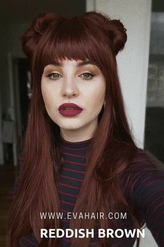 Hair Dyed Brown, Red Hair Dyed, Eva Hair, Cute Bangs, Hair Dyed, Natural Red Hair, Dyed Red Hair, Brown Hair Dye, Dark Red Hair