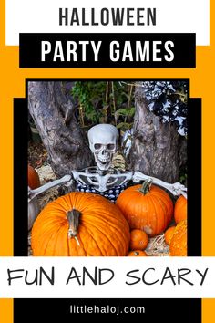 halloween party games with pumpkins and skeletons