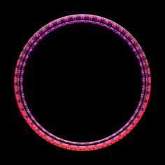 a circular frame made up of pink and purple circles on a black background with space for text