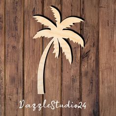 a wooden cutout of a palm tree