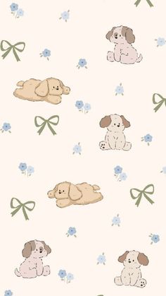 a wallpaper with dogs and flowers on the side, one dog is laying down