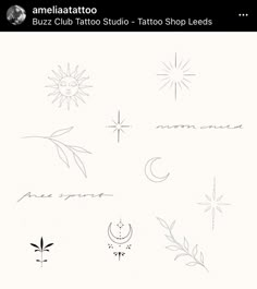 an image of some tattoos on a white sheet with the words tattoo studio written in it