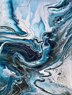 an abstract painting with blue and black colors