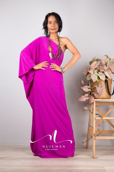 "One shoulder dress, Long magenta dress, Off shoulder evening dress, hot purple cocktail dress, purple party dress PRODUCT SIZE : Free Size * Chest : 40\" will stretch to 44\" * Waist : 40\" will stretch to 44\" * Hips : 40\" will stretch to 44\" * Sleeve length : 23\" * Length : 57\" - 58\" from shoulder to hem (measured when laying flat) MATERIAL : * ITY (polyester jersey) > soft and comfortable to wear, not as slippery as spandex. NOTE : * Model chest : 32\", waist : 24\" hips : 35\" * Combin Purple Maxi Evening Dress For Summer, Purple One-shoulder Evening Dress, Purple One-shoulder Cocktail Dress, Purple Maxi Dress For Party, One-shoulder Purple Party Dress, One Shoulder Purple Evening Dress, Purple One-shoulder Party Dress, Pink One-shoulder Maxi Dress For Evening, Purple Sleeveless One Shoulder Dress For Evening