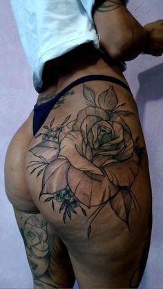 Seductive Tattoos For Women Hip, Behind Thigh Tattoo Women, Tattoo On Buttocks For Women, Bum Cheek Tattoo Women, Full Buttcheek Tattoo Women, Hip Thigh Tattoos Unique, Buttock Tattoo For Women, Side Tattoos Women Hip Thighs, Inner Thigh Tattoos Women