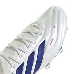 the adidas soccer shoe is white and blue