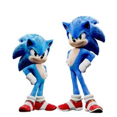 two sonic the hedgehogs standing next to each other in front of a white background