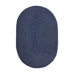 the oval rug is made from denim fabric and has a dark blue color on it