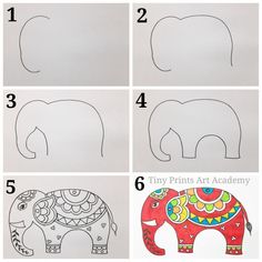 step by step instructions to draw an elephant