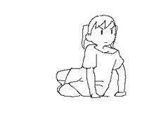 a drawing of a person sitting on the ground with their arms crossed and legs crossed