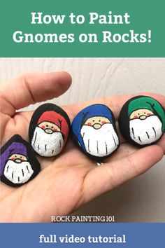 three gnomes painted on rocks with text overlay how to paint gnomes on rocks