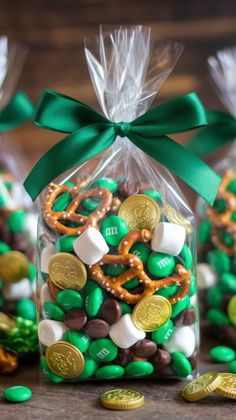 small bags filled with candy and pretzels